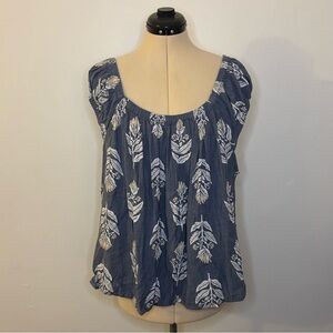 Old Navy Puff-Sleeve Printed Cutout Tie-Back Swing Blouse, Boho Leaf Floral, 2X